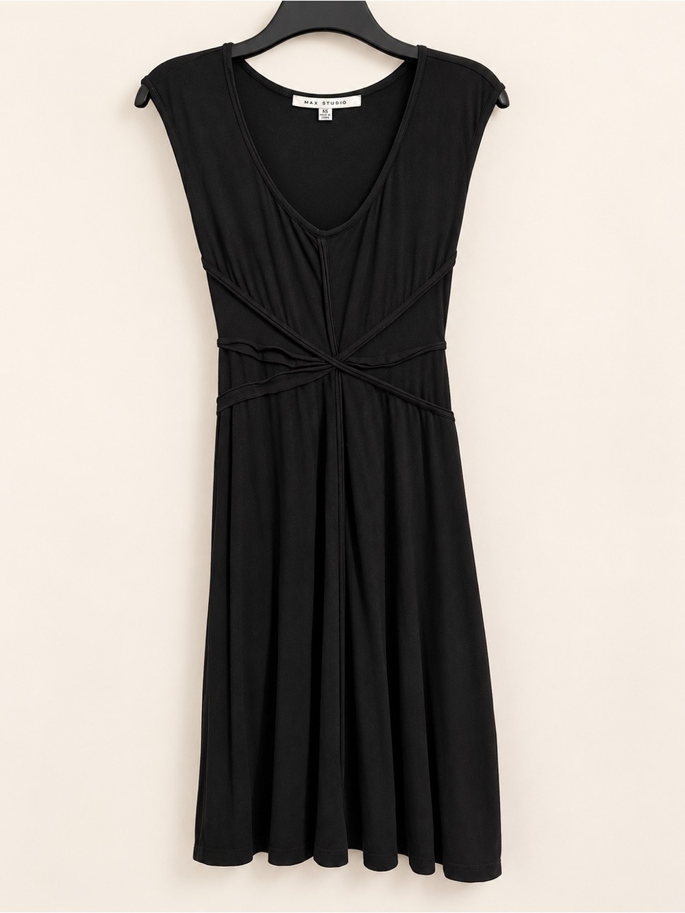 Max Studio Black Detailed Waist Cap Sleeve Dress size XS